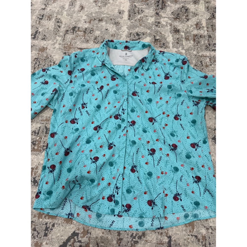 Royal Robbins Womens 3XL Turquoise Floral Snap Front Short Sleeve Shirt